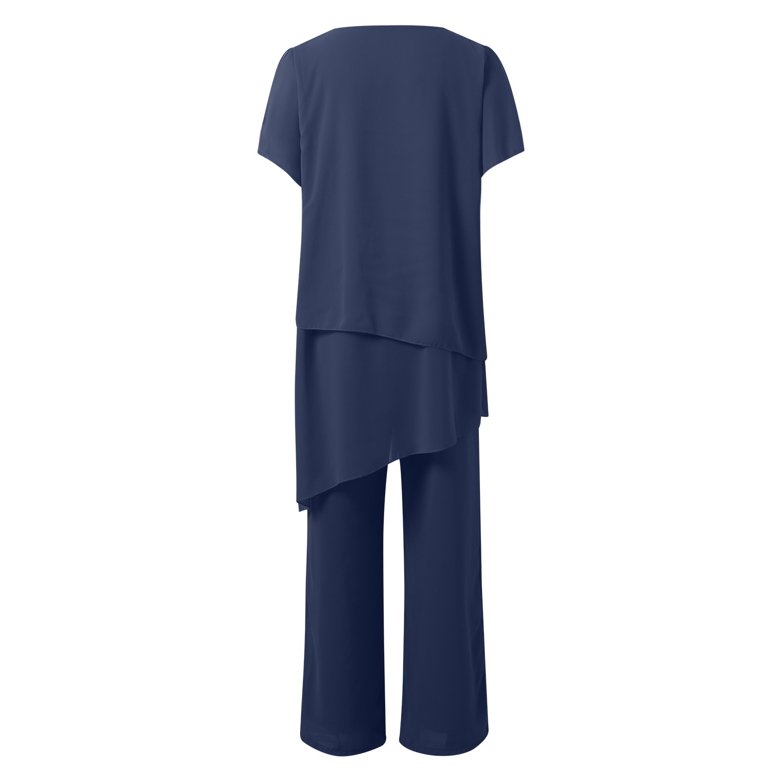 thumbnail image 4 of Traje pantalón de gasa liso de primavera para mujer - Diseño holgado e irregular - Top con botones y pantalones capri - Tallas S-XXXL, 4 of 8